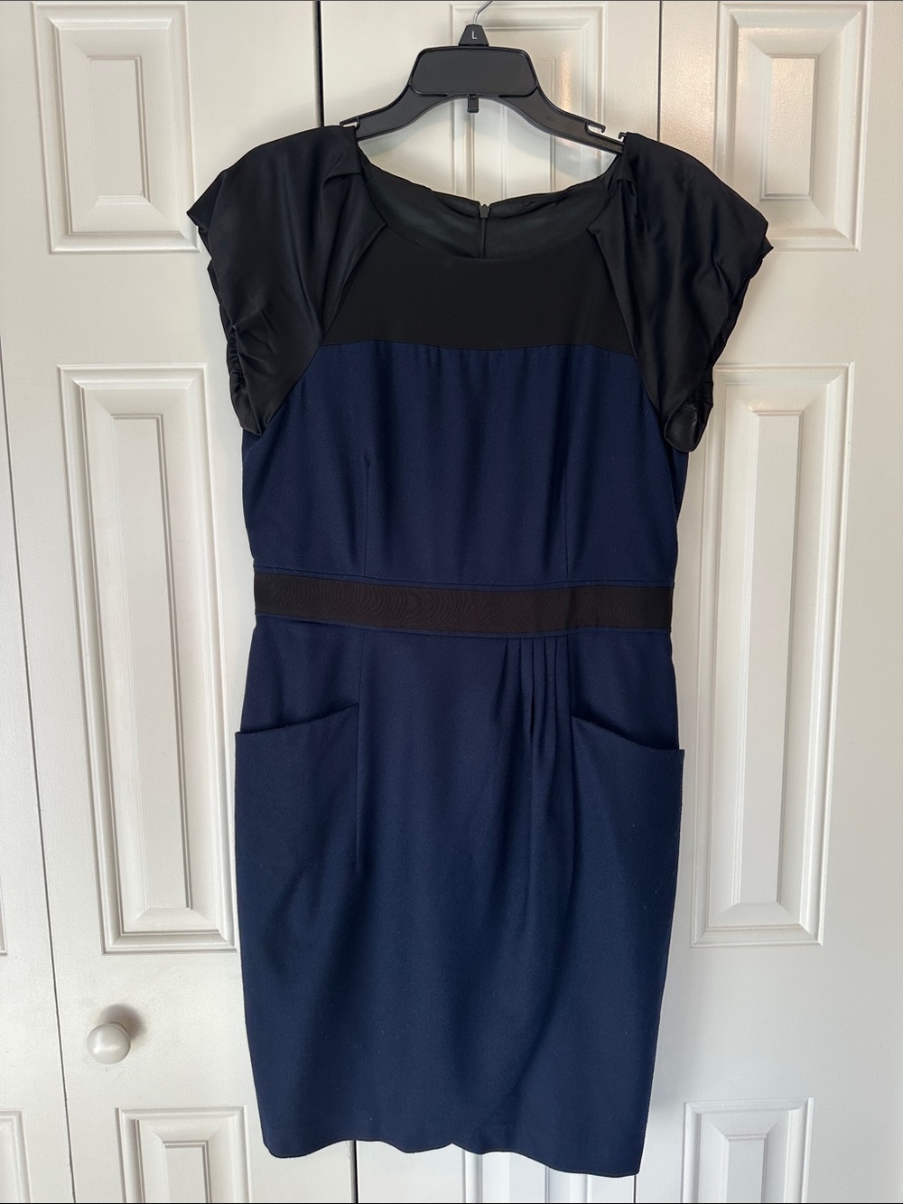 Club Monaco Navy and Black Midi Sheath Dress
